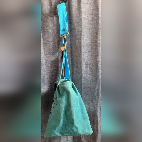Desigual Teal Leather Tote with Multicolor Peek-Through - Picture 9 of 15